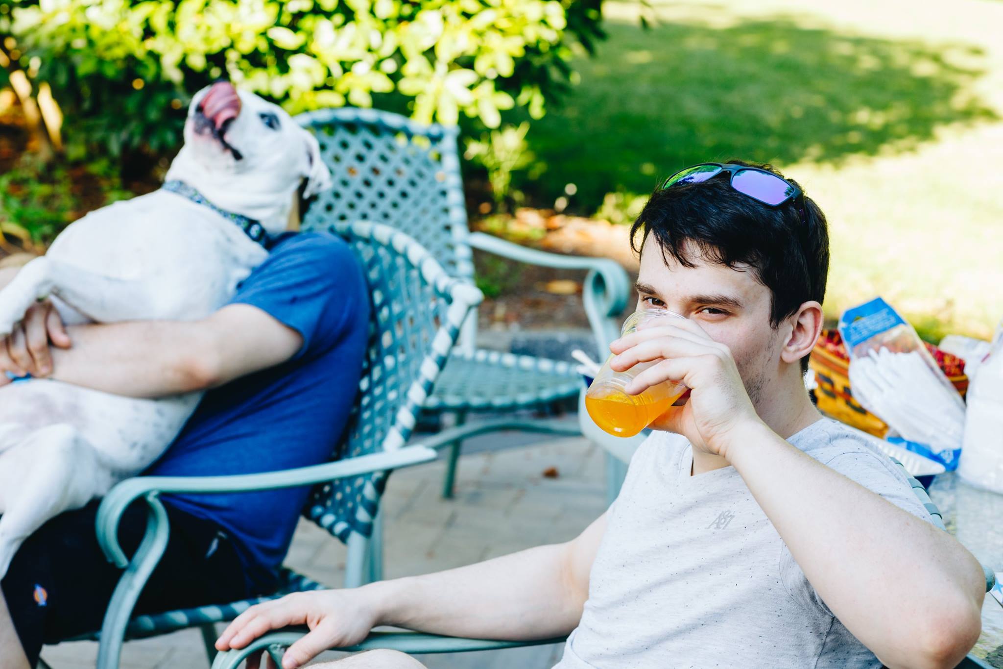 Justin with a cool dog in the back